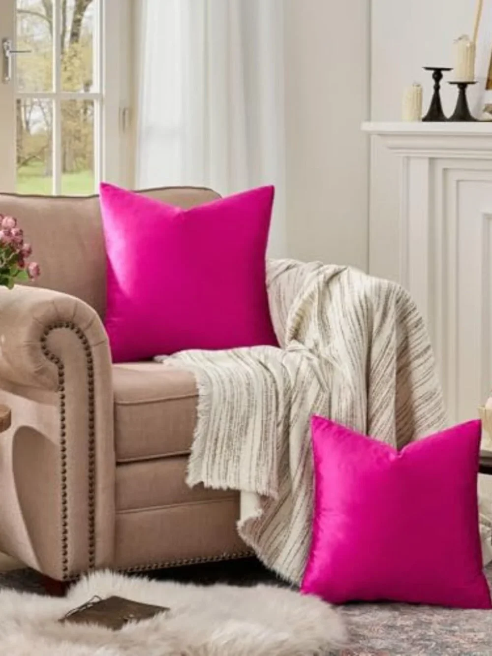 18x18 Pillow Covers Set of 2 Velvet Throw Pillows Decorative Hot‎ Pink Covers